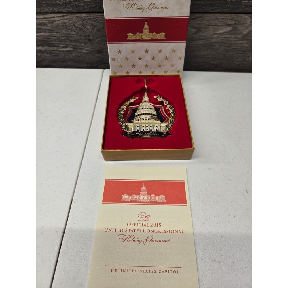 Official 2015 United States Congressional Holiday Ornament US Capitol Gold Boxed